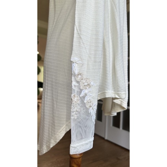Free People Ivory Ecru Lace Mesh Floral Long Sleeve Tunic Top Blouse Sz Xs Boho - Picture 6 of 11